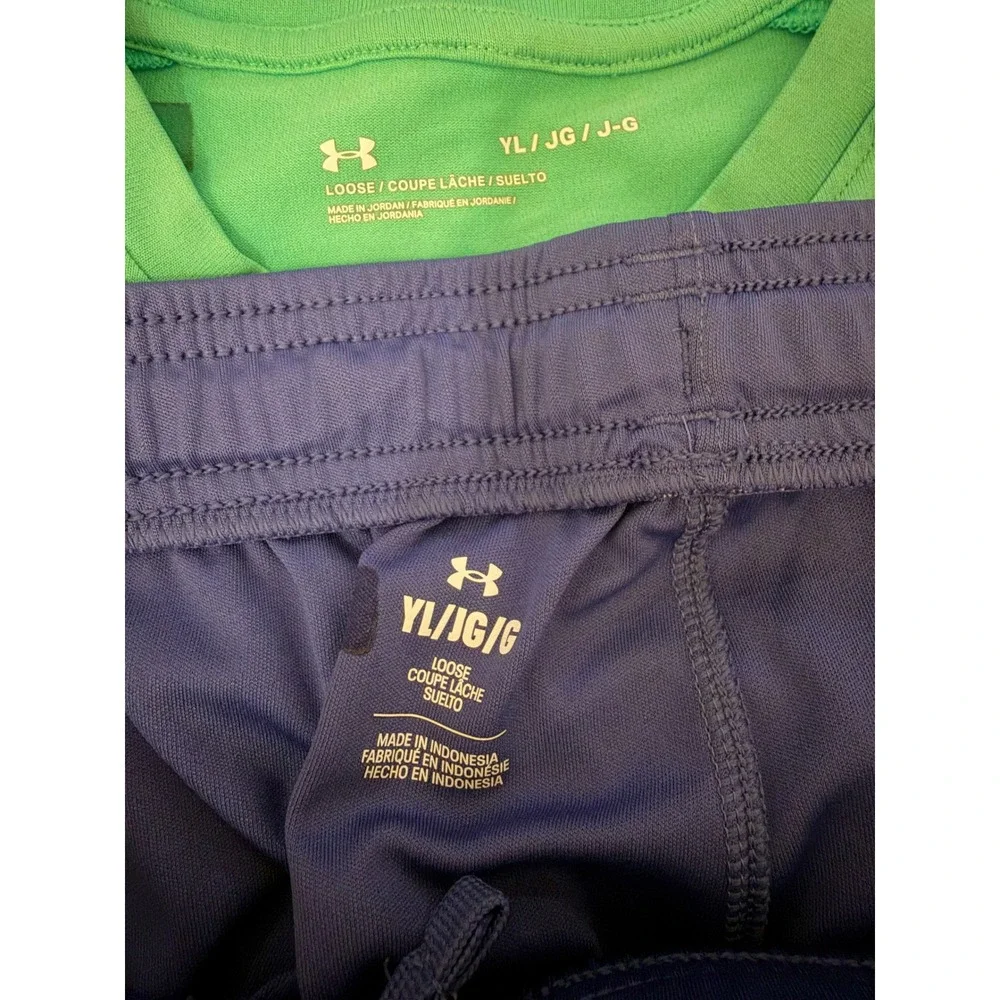 Under Armour Boys Green Blue Athletic Shirt Shorts Outfit Set - Youth Large